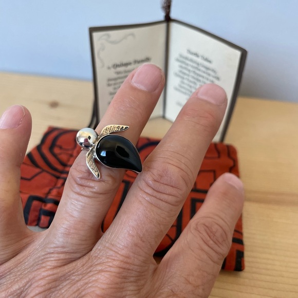 Sterling Silver 925 OBSIDIAN cocktail ring, “TURTLE TALES” - Picture 4 of 8